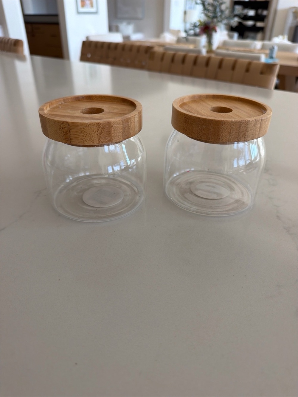 Clear Glass bathroom storage Jars with Bamboo Lids - Set of 2
